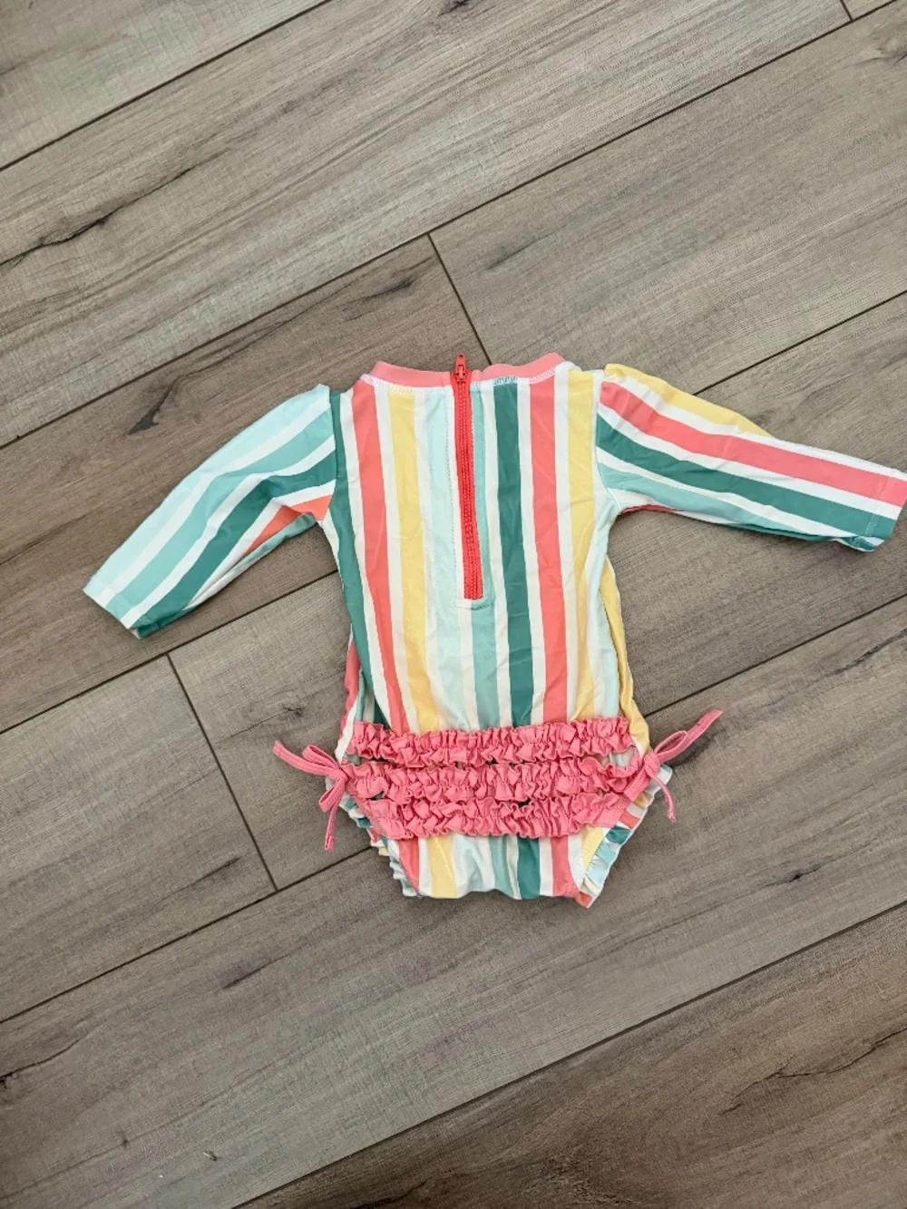 RuffleButts Striped Rashguard Swimsuit – 6-12 Months
